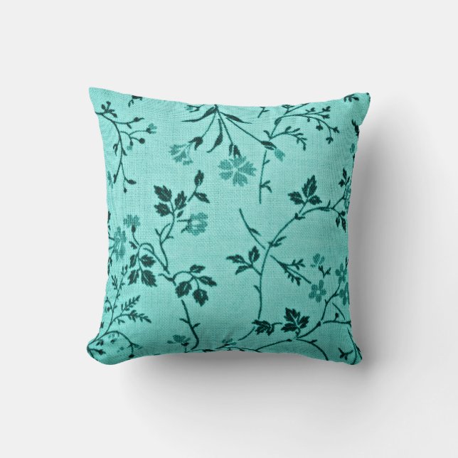 Cojín Decorativo Patrón floral turquesa (Anverso)