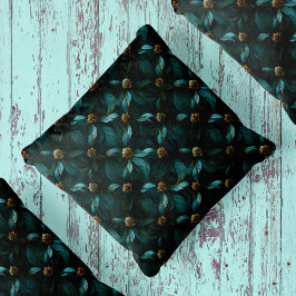 Cojín Decorativo Patrón floral verde azulado y dorado