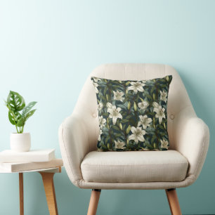 Cojín Decorativo Patrón floral verde de lirio blanco clásico