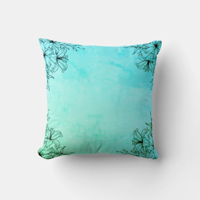 Cojín Decorativo Patrón floral verde negro elegante (Anverso)