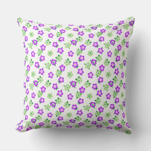 Cojín Decorativo Patrón floral verde púrpura retro sesenta