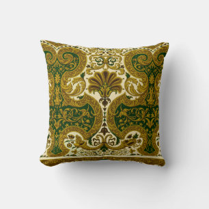 Cojín Decorativo Patrón floral verde y dorado vintage