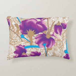 Cojín Decorativo Patrón floral vibrante con color púrpura y azul de