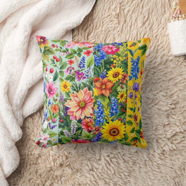 Cojín Decorativo Patrón floral vibrante con girasol y dalia (Manta)