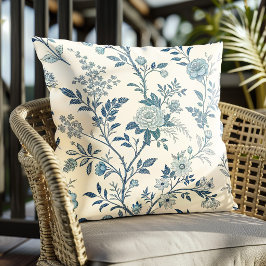 Cojín Decorativo Patrón Floral Vintage Azul