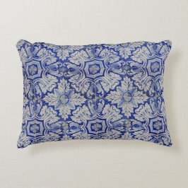 Cojín Decorativo Patrón floral vintage azul y blanco mediterráneo