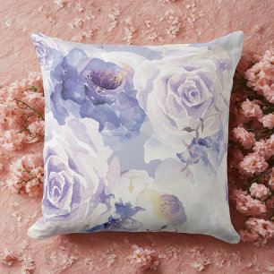 Cojín Decorativo patrón floral vintage clásico de acuarela rosa