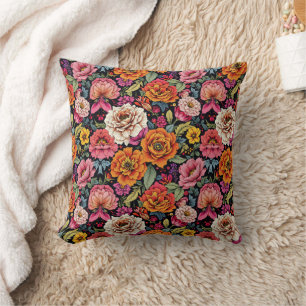 Cojín Decorativo Patrón floral vintage con colores atrevidos sobre