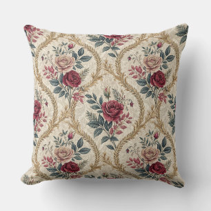 Cojín Decorativo Patrón Floral Vintage de Damasco Rosa Barroco Orna