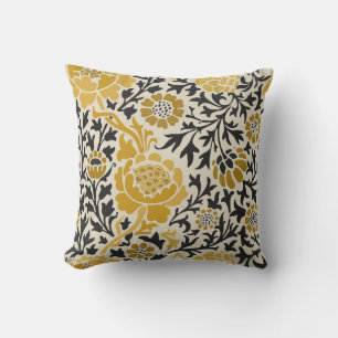 Cojín Decorativo Patrón floral vintage de estilo amarillo y negro