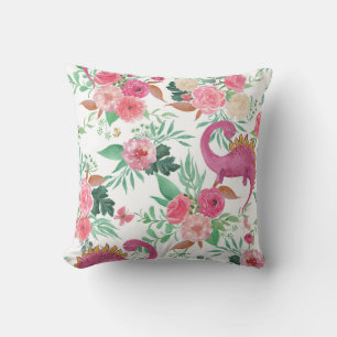 Cojín Decorativo Patrón floral vintage de los dinosaurios cutáneos