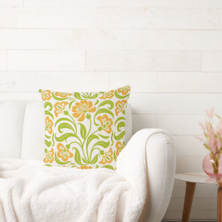 Cojín Decorativo Patrón Floral Vintage de Paisley | Naranja Verde B