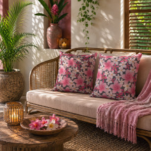 Cojín Decorativo Patrón floral vintage de plumeria hawaiana