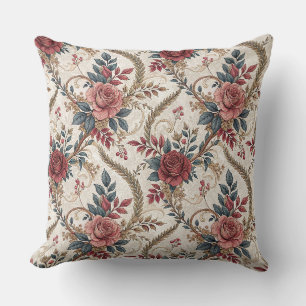 Cojín Decorativo Patrón floral vintage de rosa y volutas francés