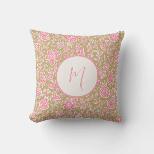 Cojín Decorativo Patrón floral Vintage Folk con Monograma