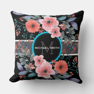 Cojín Decorativo Patrón floral vintage Monograma moderno elegante