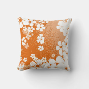 Cojín Decorativo patrón floral vintage naranja y blanco