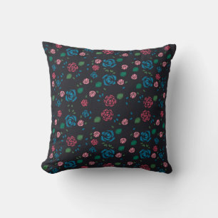 Cojín Decorativo patrón floral vintage rojo y azul