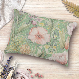 Cojín Decorativo Patrón Floral Vintage Verde Con Puntos De Polka