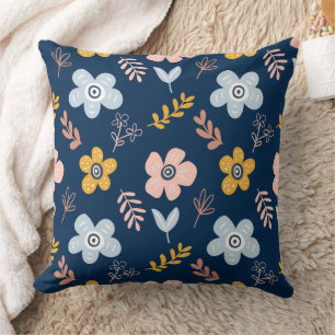 Cojín Decorativo Patrón floral y frondoso de color azul marino