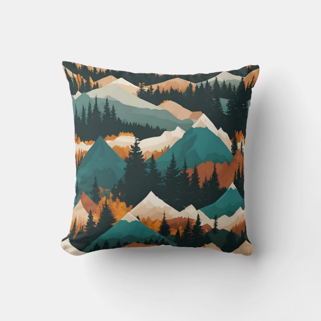 Cojín Decorativo Patrón forestal de las montañas (Anverso)