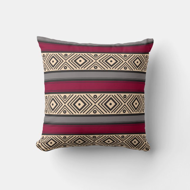Cojín Decorativo Patrón Geo de franjas rojas mexicanas (Anverso)