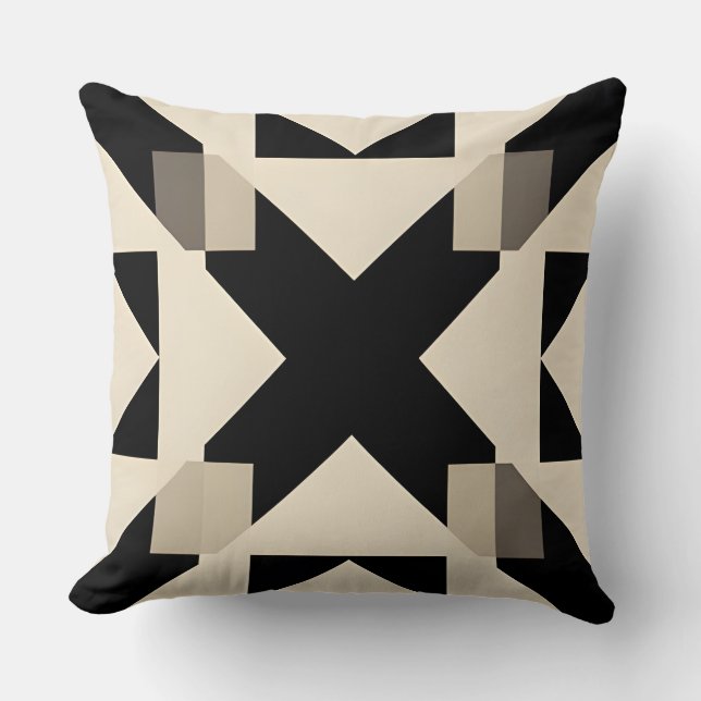 Cojín Decorativo Patrón geométrico abstracto con negro contrastante (Anverso)
