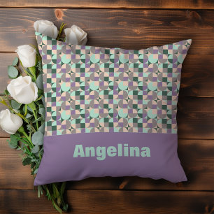 Cojín Decorativo Patrón geométrico abstracto de lavanda verde beige