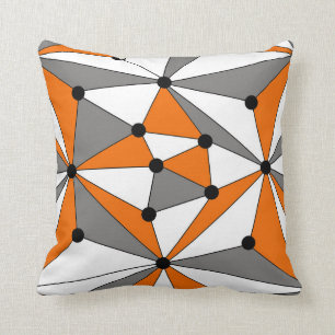 Cojín Decorativo Patrón geométrico abstracto - naranja y gris.