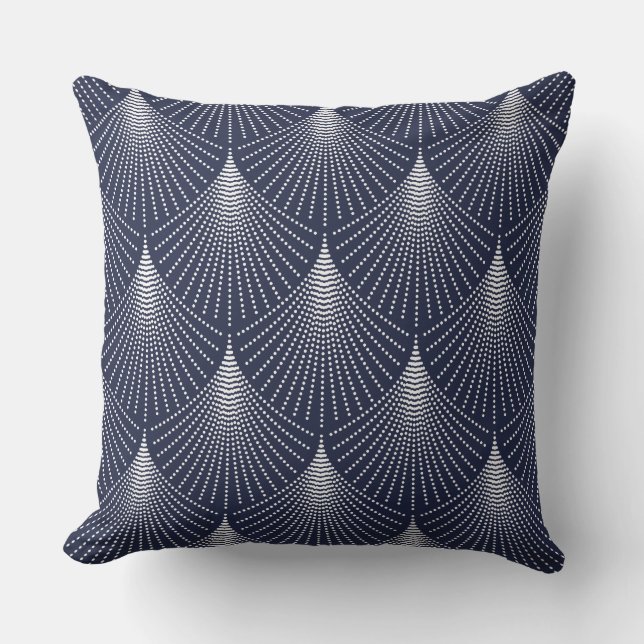 Cojín Decorativo Patrón Geométrico Art-deco blanco sobre azul (Anverso)