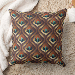 Cojín Decorativo Patrón geométrico Art Deco verde azulado y dorado 