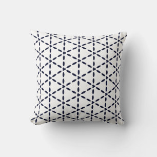 Cojín Decorativo Patrón geométrico azul marino sobre blanco