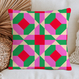 Cojín Decorativo Patrón geométrico colorido retro rosa, rojo y verd