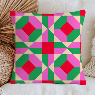 Cojín Decorativo Patrón geométrico colorido retro rosa, rojo y verd