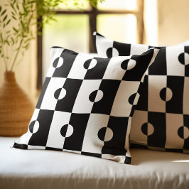 Cojín Decorativo Patrón geométrico cuadrado en blanco y negro