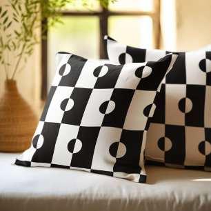 Cojín Decorativo Patrón geométrico cuadrado en blanco y negro