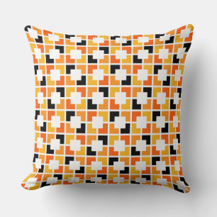 Cojín Decorativo Patrón geométrico cuadrado negro amarillo naranja