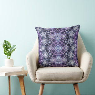 Cojín Decorativo Patrón geométrico de caleidoscopio púrpura y azul