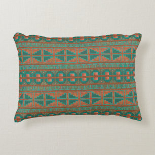 Cojín Decorativo Patrón geométrico de cobre teal del suroeste