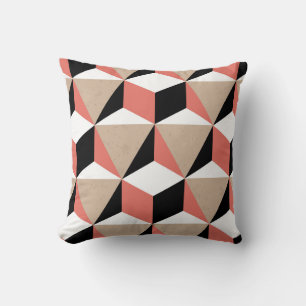 Cojín Decorativo Patrón geométrico de coral blanco y negro.