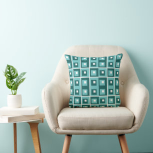 Cojín Decorativo Patrón geométrico de cuadrados azules retro