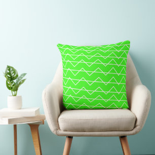 Cojín Decorativo Patrón geométrico de franja Chevron neón verde bla