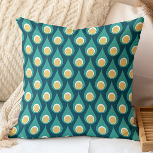 Cojín Decorativo Patrón geométrico de gotas azul verdoso y amarillo