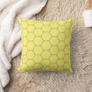 Cojín Decorativo Patrón geométrico de Honeycomb amarillo y gris