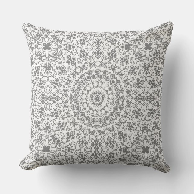 Cojín Decorativo Patrón geométrico de Mandala gris (Anverso)
