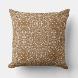Cojín Decorativo Patrón Geométrico de Mandala Marrón