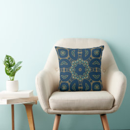 Cojín Decorativo Patrón geométrico de octágono azul marino y dorado
