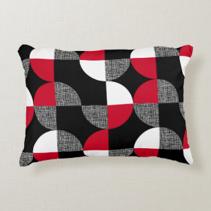 Cojín Decorativo Patrón geométrico de yeso negro, rojo y blanco.