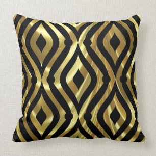 Cojín Decorativo Patrón Geométrico Elegante Negro Y Oro