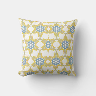 Cojín Decorativo Patrón Geométrico En Amarillo, Blanco Y Azul.